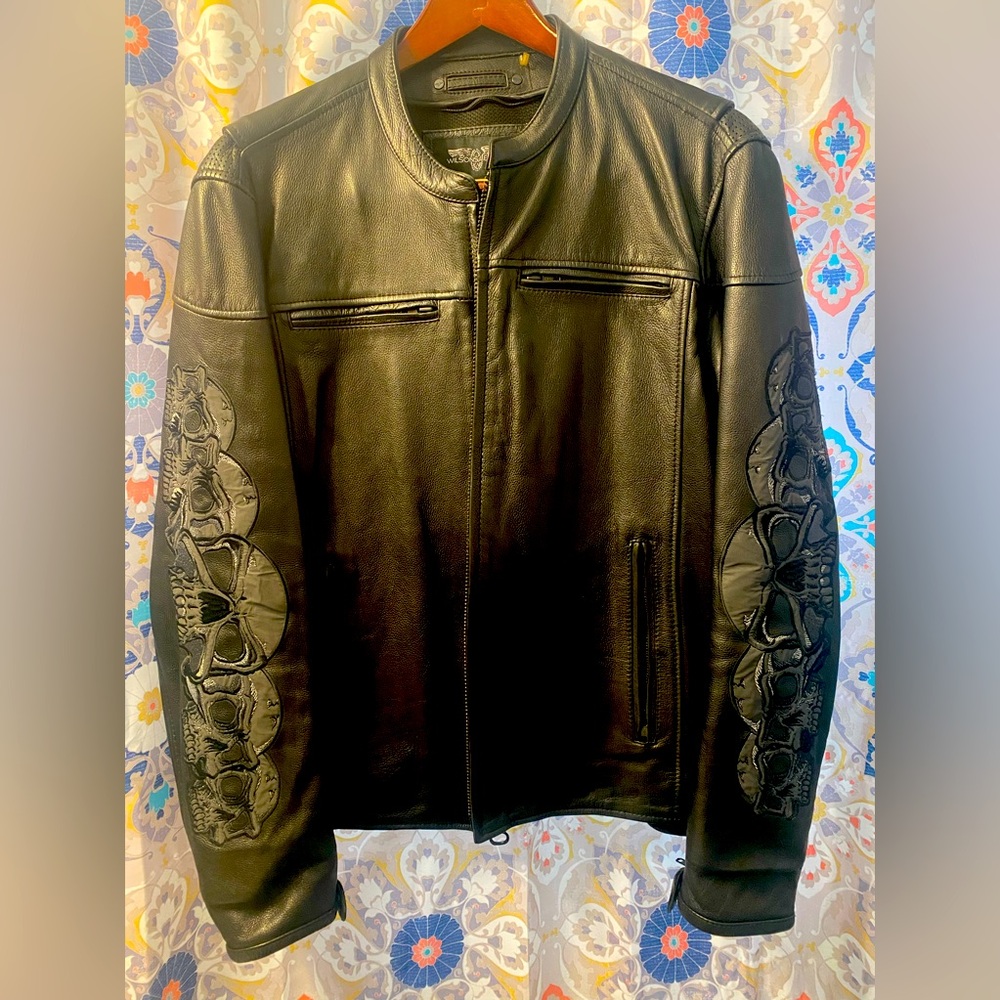 Wilson’s Leather Mens Reflective skull motorcycle jacket